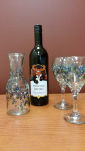 Wine Package: Hand painted wine glasses and carafe set from Gingergirl Painting, plus a bottle of local Moose Joose wine